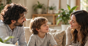 Familia compartiendo una conversación