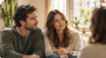 Pareja conversando durante una consulta